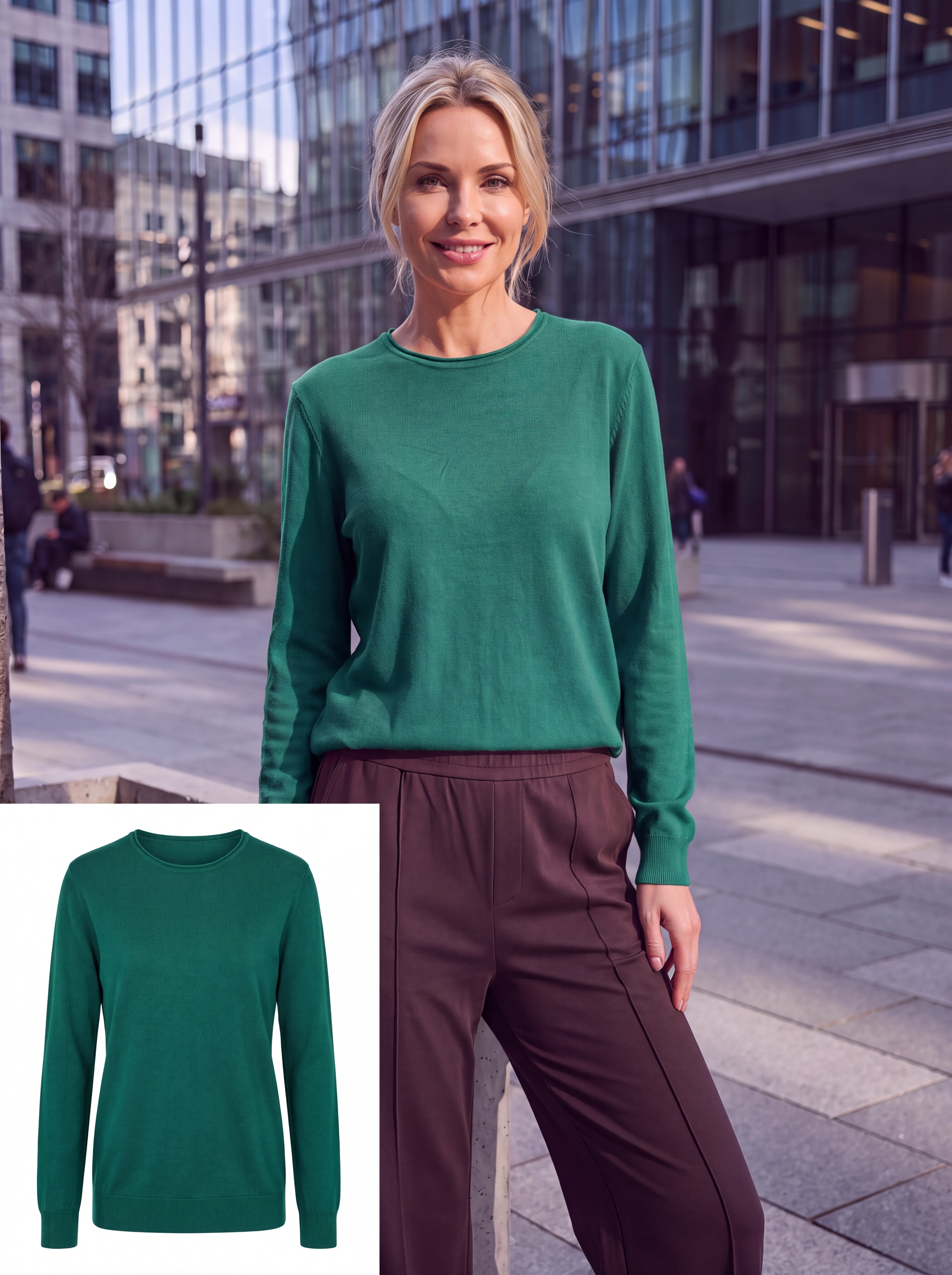 Dámsky pulóver s okrúhlym výstrihom H.WINTER EMERALD GREEN smaragdovo zelená s.WEAR 1